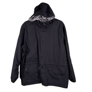 Women's Hooded‎ Black Leopard Print Full Zip Rain Snow Reversible Jacket Hoodie